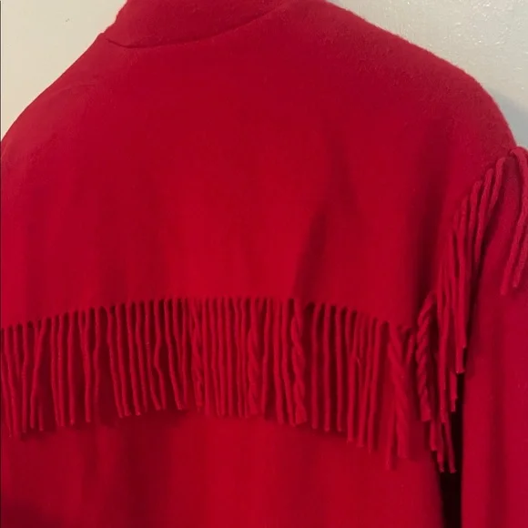 Woolrich Vibrant Red 100% Wool Tassel Fringe Coat - Picture 6 of 6